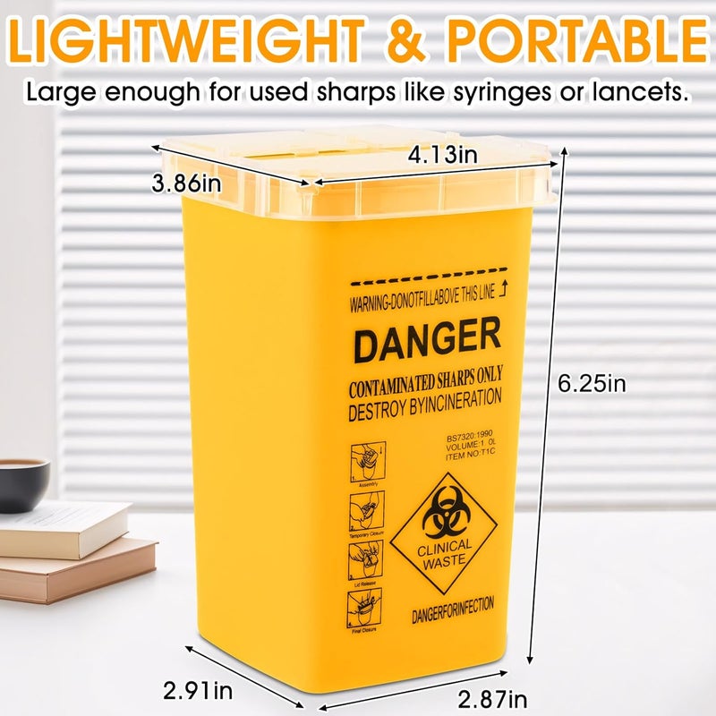 MITINU Yellow 3Quart (3 Pack) Sharps Container for Home Use, Needle Disposal Containers, Biohazard Containers, Syringe Disposal, Small Portable Container for Travel, Professional Sharp Waste Disposal - Image 2